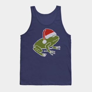 White Line Knitted Frog Wearing Christmas Santa Hat Tank Top